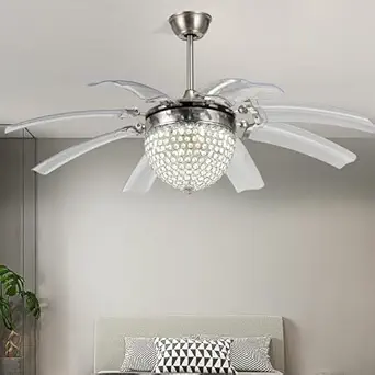White Tiger 42 Inch Chrome Finish Ceiling Fan with LED Crystal Chandelier Light - Image 10