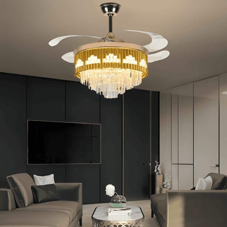 Castle Golden Crystal Chandelier Fan - Image 3