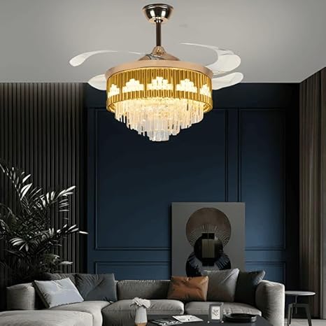 Castle Golden Crystal Chandelier Fan
