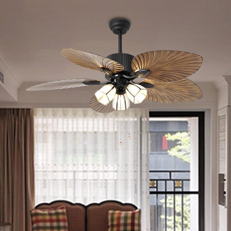 Almighty 5 Brown Palm Leaf Wooden Crafted Blades Fan - Image 3
