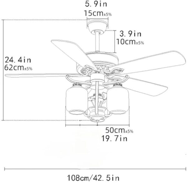 Richard 6 Glass Light Wooden Golden 52 Inch Fan - Image 4