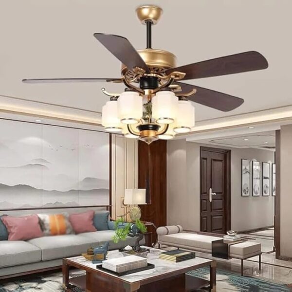 Richard 6 Glass Light Wooden Golden 52 Inch Fan