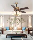 Richard 6 Glass Light Wooden Golden 52 Inch Fan