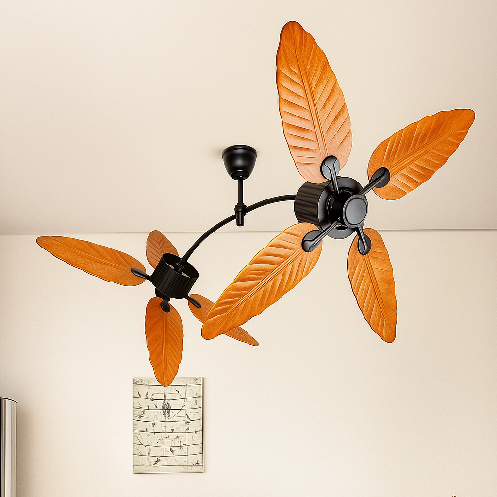 Bumblebee 4 Brown Palm Leaf Wooden Textured Dual Ceiling Fan