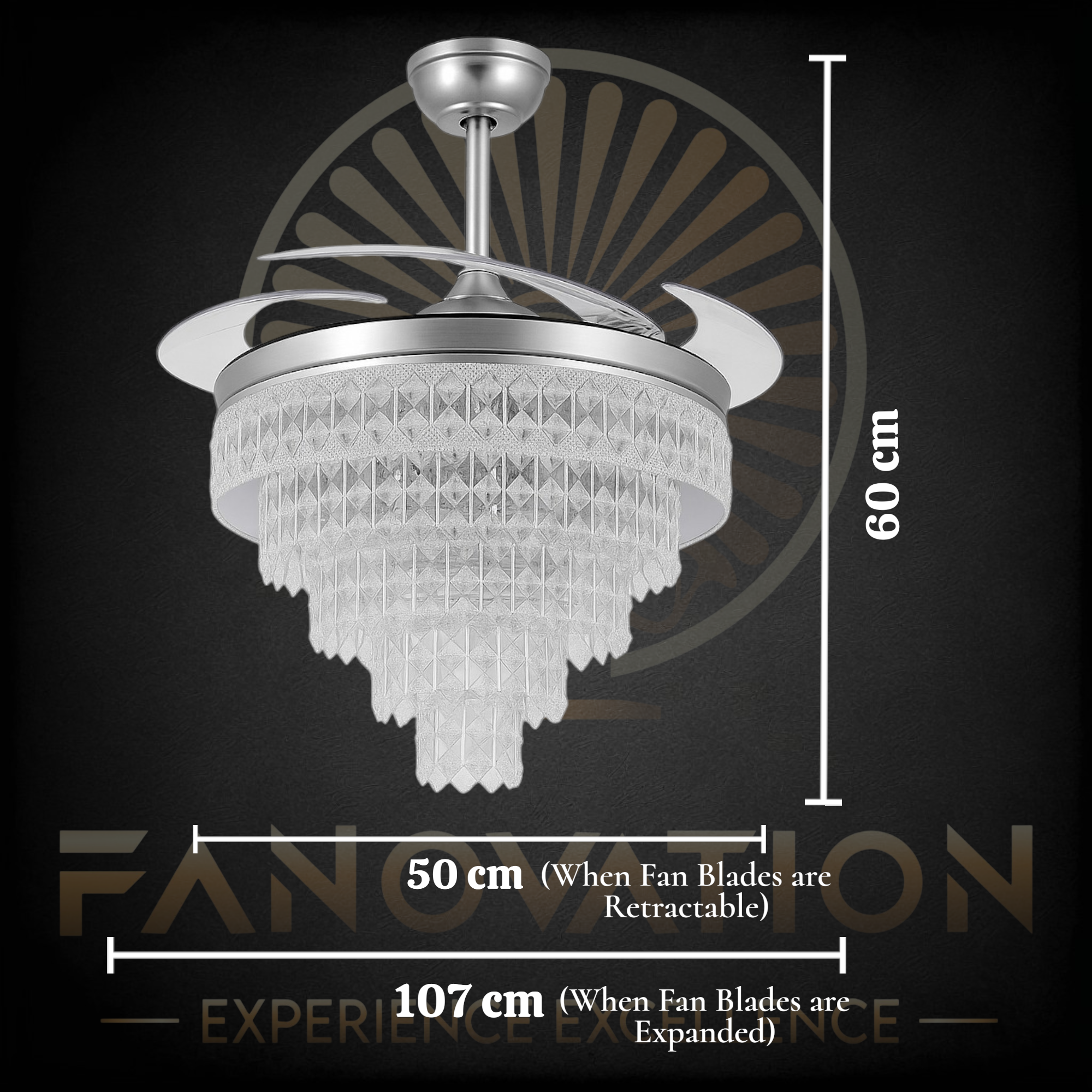 Polka Silver 42" Crystal Chandelier Fan - Image 2