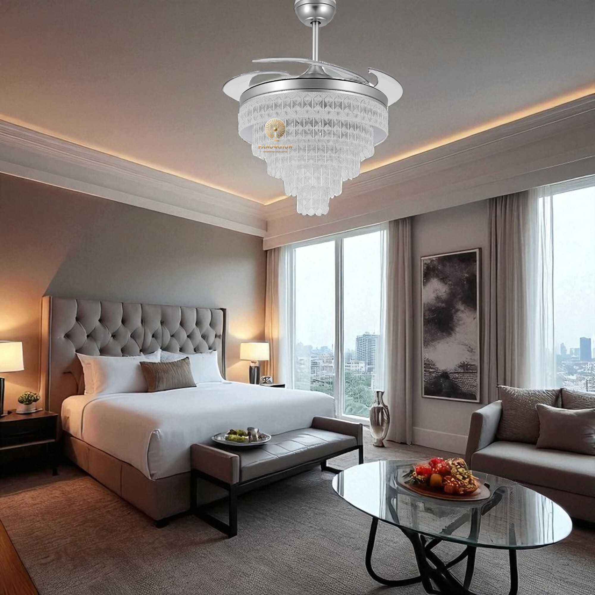 Polka Silver 42" Crystal Chandelier Fan - Image 5