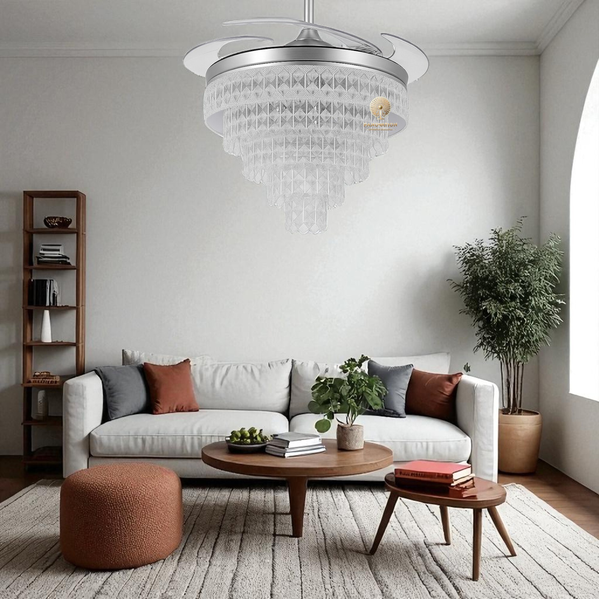 Polka Silver 42" Crystal Chandelier Fan - Image 4