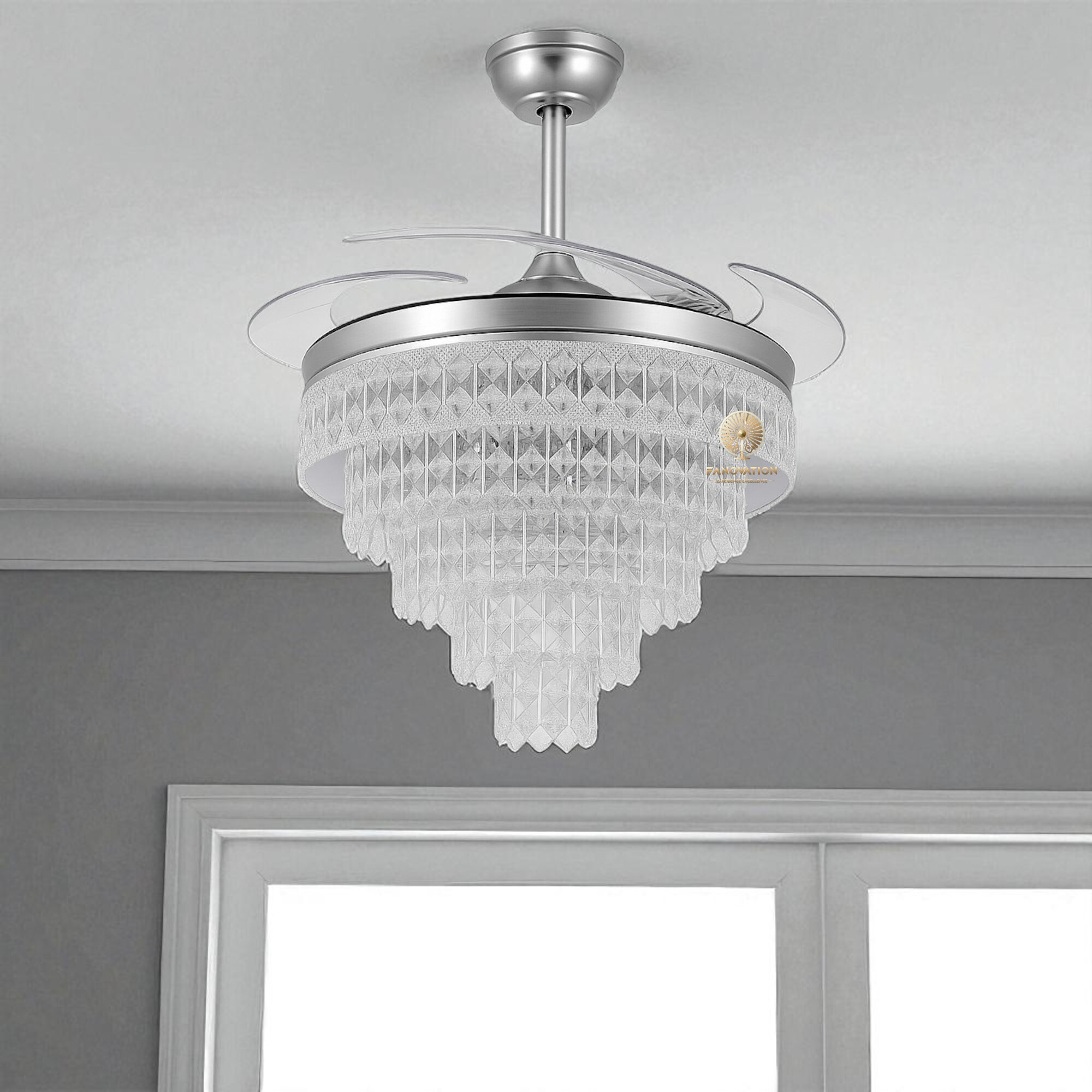 Polka Silver 42" Crystal Chandelier Fan - Image 3