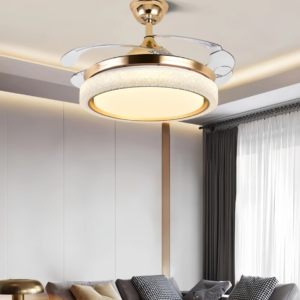 White Crown Golden Chandelier Fan