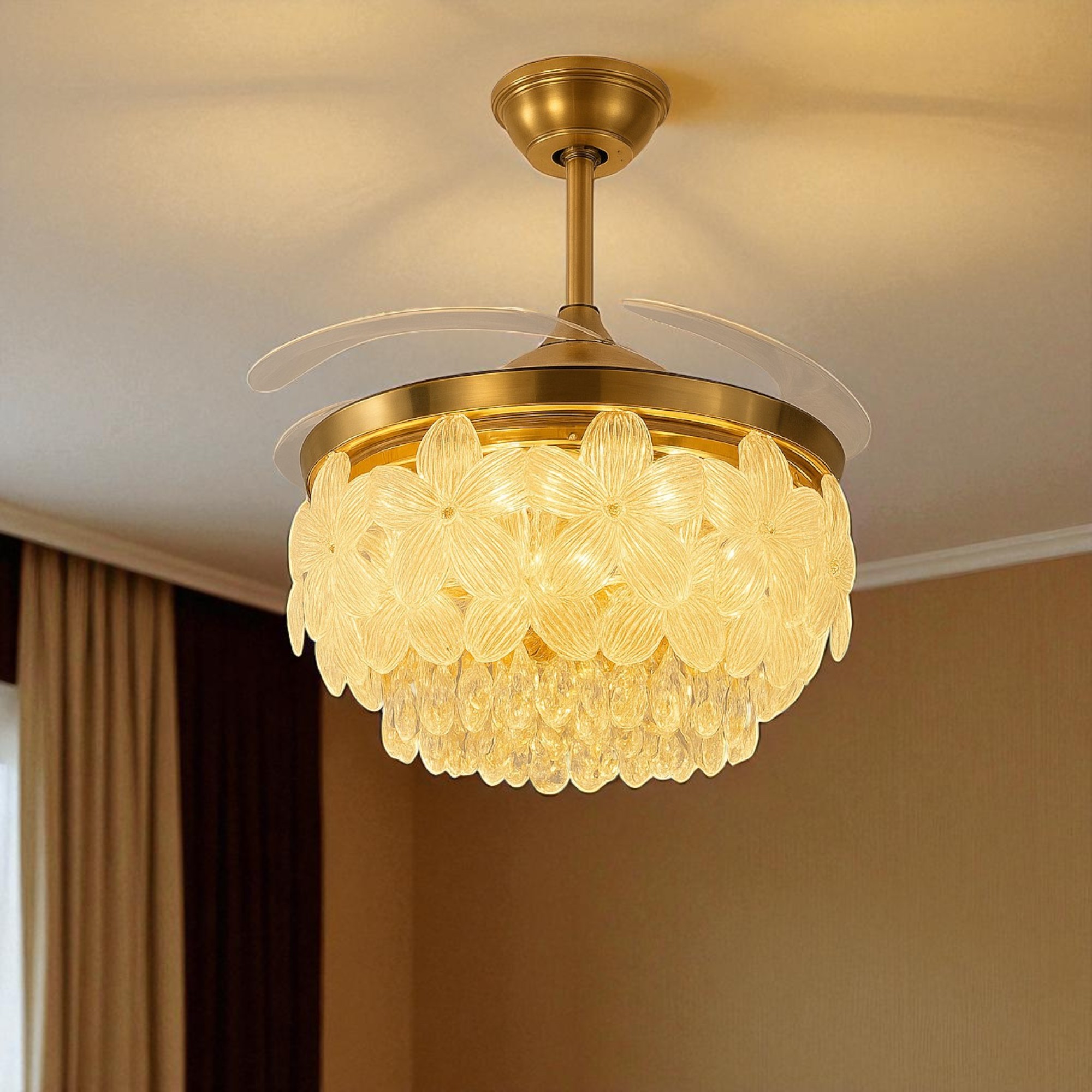 Orchid Golden 42" Flower Crystal Chandelier Fan