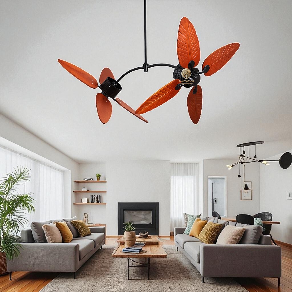 Bumblebee 4 Brown Palm Leaf Wooden Textured Dual Ceiling Fan - Image 3