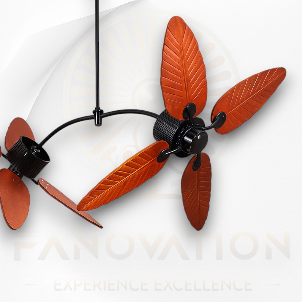 Bumblebee 4 Brown Palm Leaf Wooden Textured Dual Ceiling Fan - Image 6