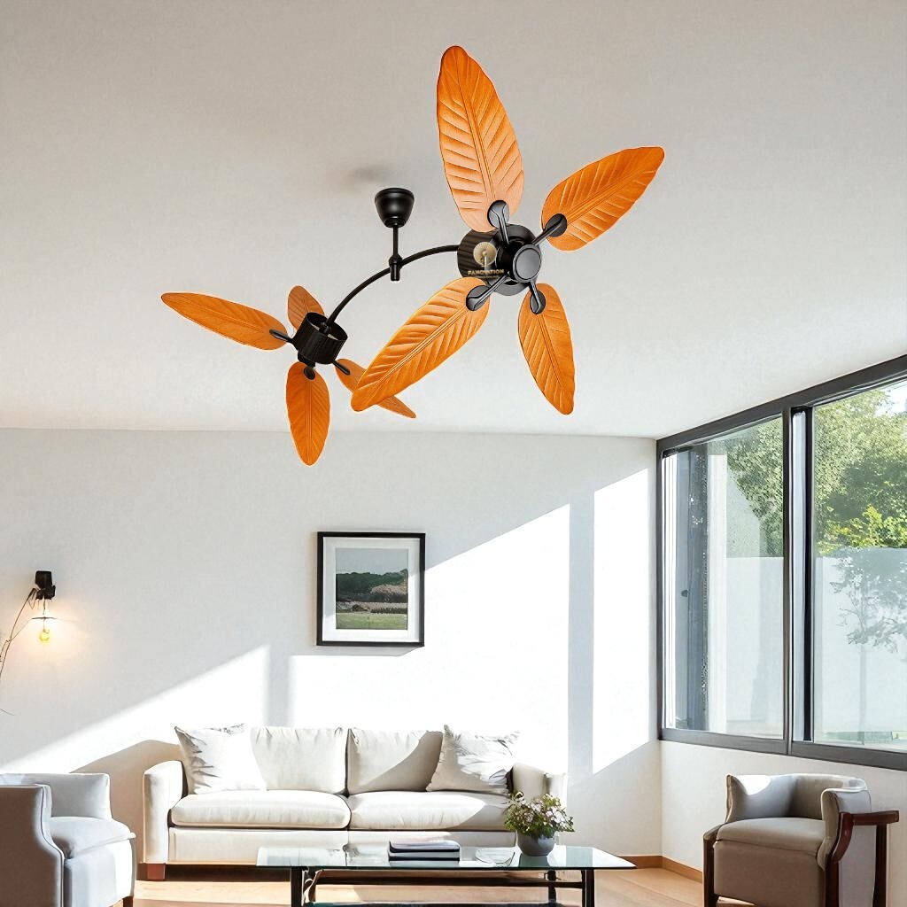 Bumblebee 4 Brown Palm Leaf Wooden Textured Dual Ceiling Fan - Image 4