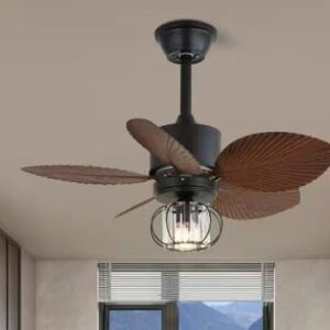 5 Brown Palm Leaf Wooden Crafted Blades Chandelier Fan