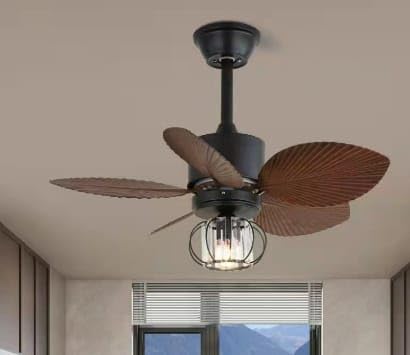 5 Brown Palm Leaf Wooden Crafted Blades Chandelier Fan