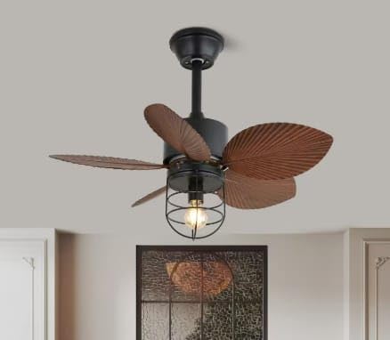 5 Brown Palm Leaf Wooden Crafted Blades Chandelier Fan - Image 6