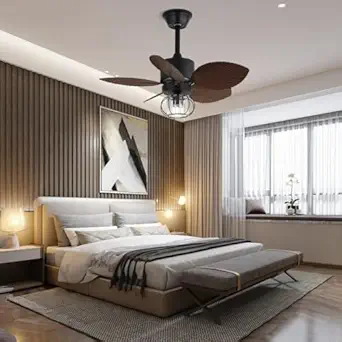 5 Brown Palm Leaf Wooden Crafted Blades Chandelier Fan - Image 5