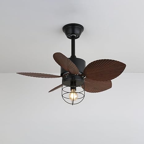 5 Brown Palm Leaf Wooden Crafted Blades Chandelier Fan - Image 2