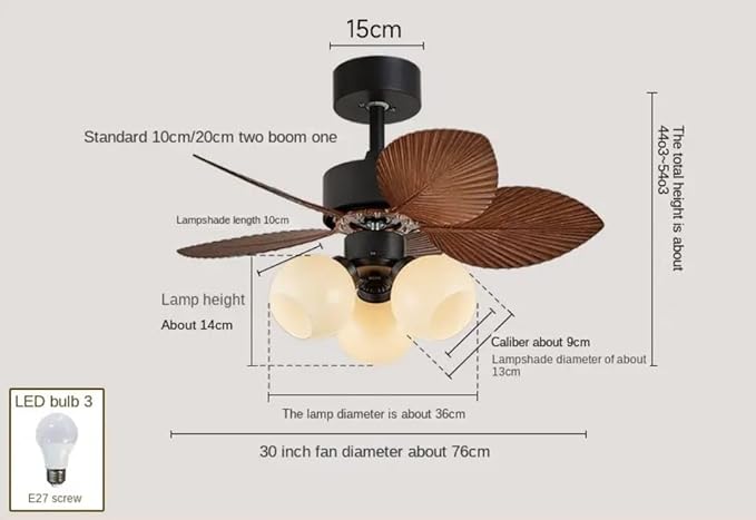 Brown Palm Leaf Wooden Crafted ABS Blades Chandelier Fan - Image 7