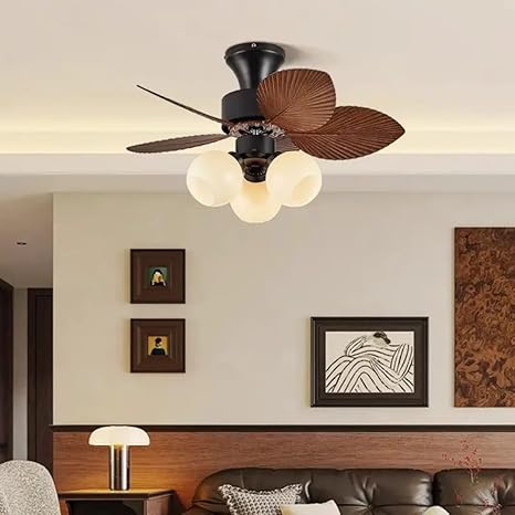 Brown Palm Leaf Wooden Crafted ABS Blades Chandelier Fan - Image 4