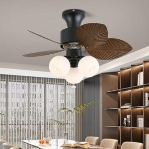 Brown Palm Leaf Wooden Crafted ABS Blades Chandelier Fan