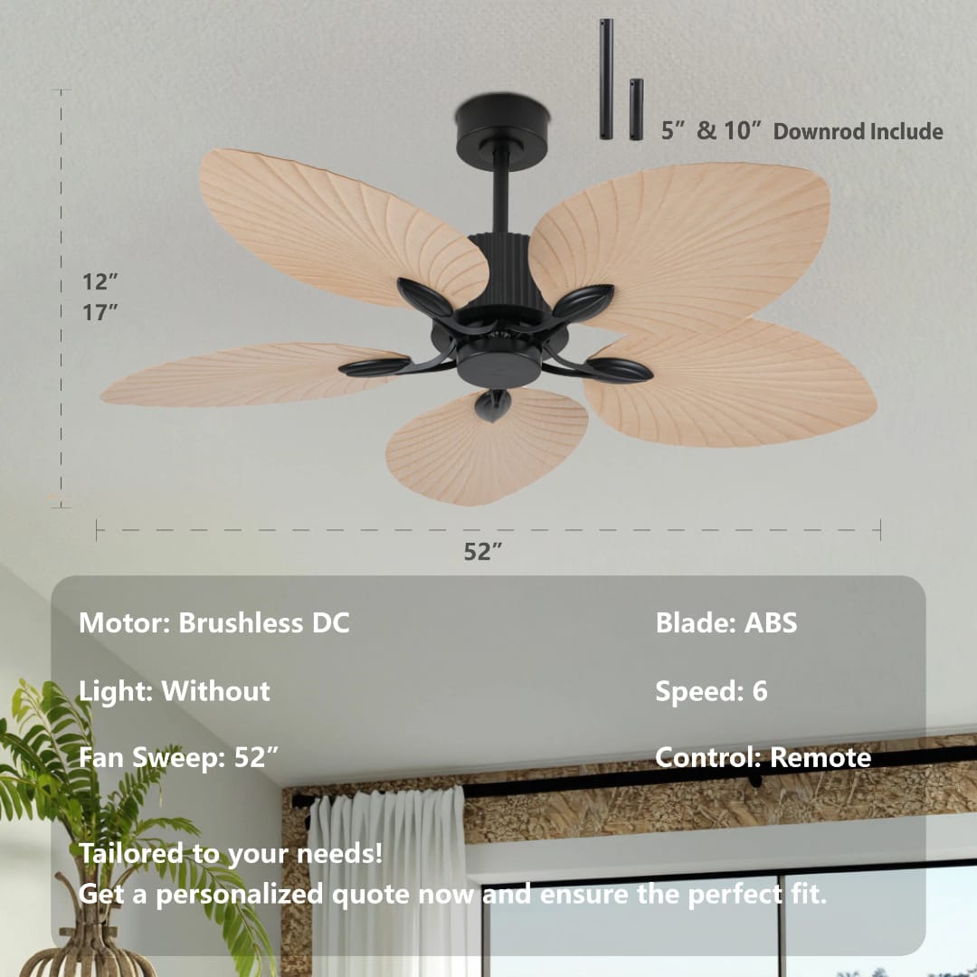 Twilight 5 Beige Palm Leaf Wooden Textured ABS Blades Ceiling Fan - Image 5