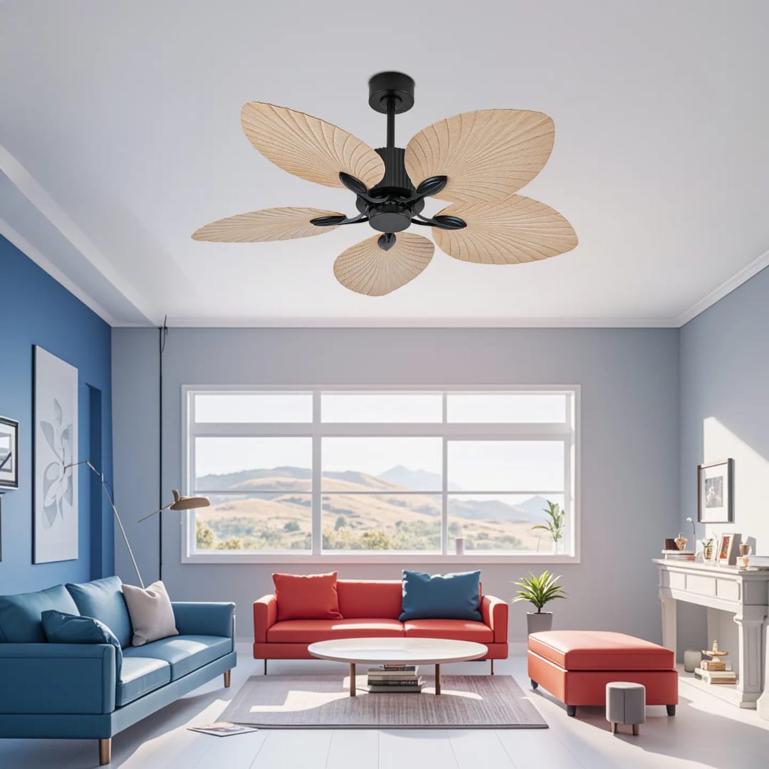 Twilight 5 Beige Palm Leaf Wooden Textured ABS Blades Ceiling Fan - Image 6