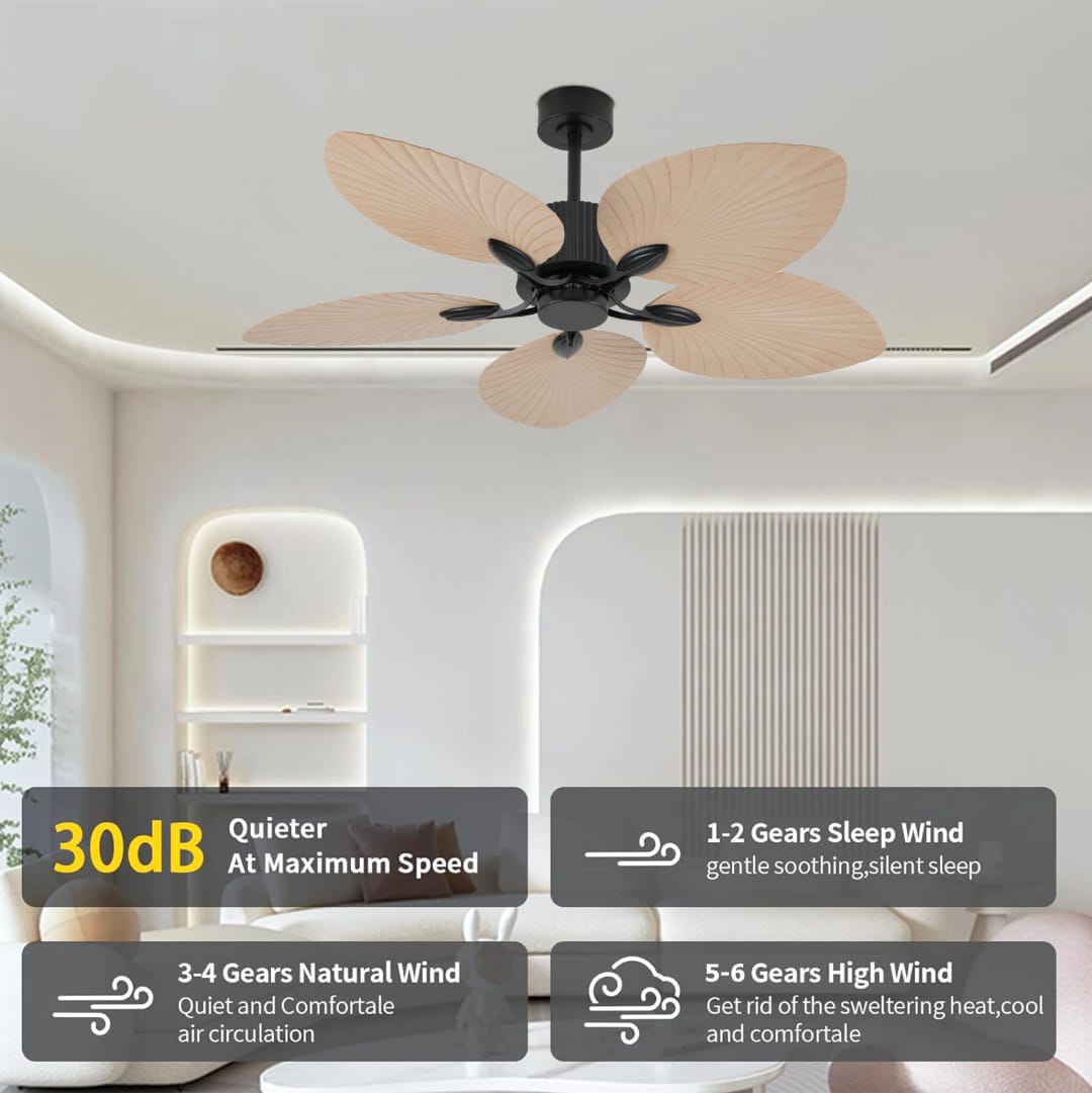 Twilight 5 Beige Palm Leaf Wooden Textured ABS Blades Ceiling Fan - Image 3