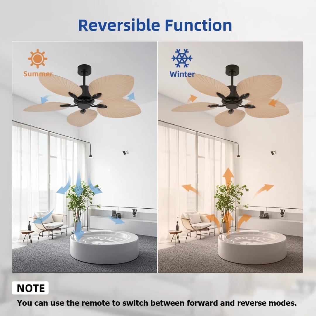 Twilight 5 Beige Palm Leaf Wooden Textured ABS Blades Ceiling Fan - Image 4