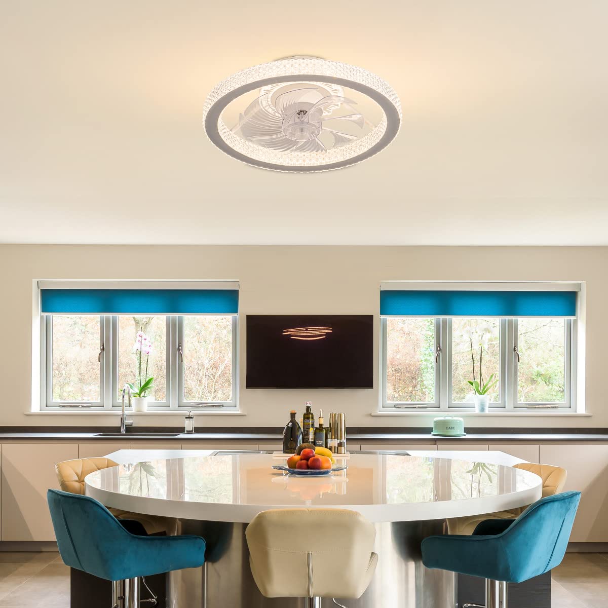 Fan with Light White Grey Body Round Ceiling Fan - Image 3