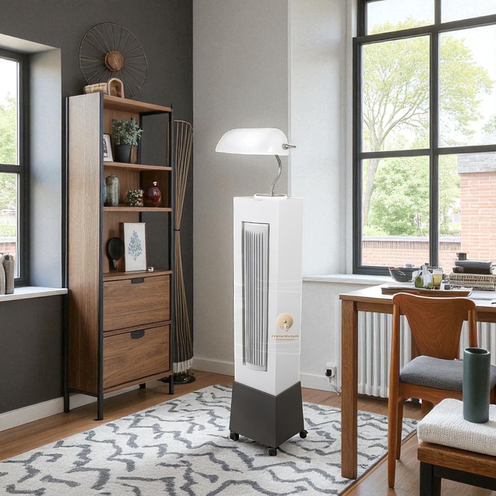 White and Grey Body Pedestal Fan with Wheels - Image 5