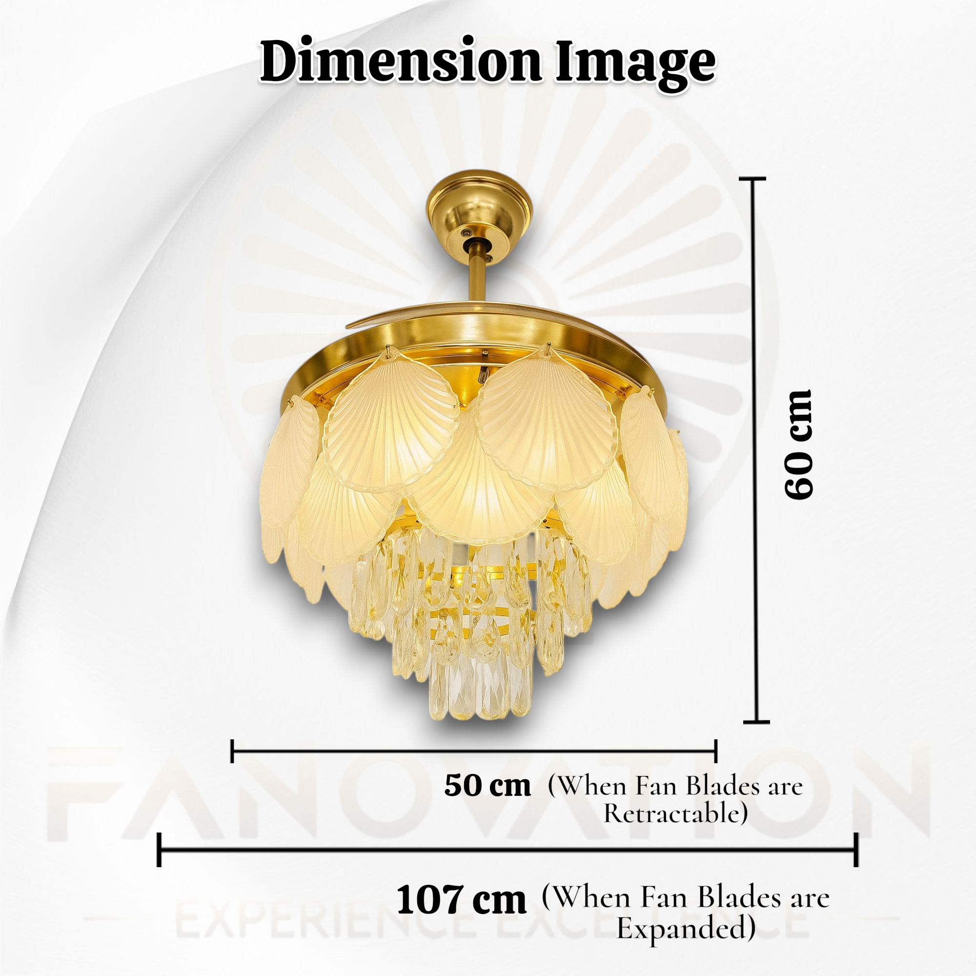 Pegasus 42 inch Fan with K9 Crystal White Leaves Retractable Fan with Light - Image 7