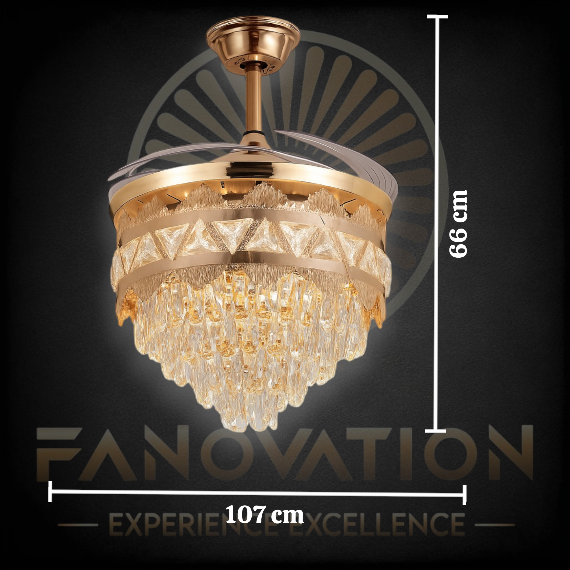 French Gold 42 inch with K9 Crystal Retractable Blades Fan - Image 6