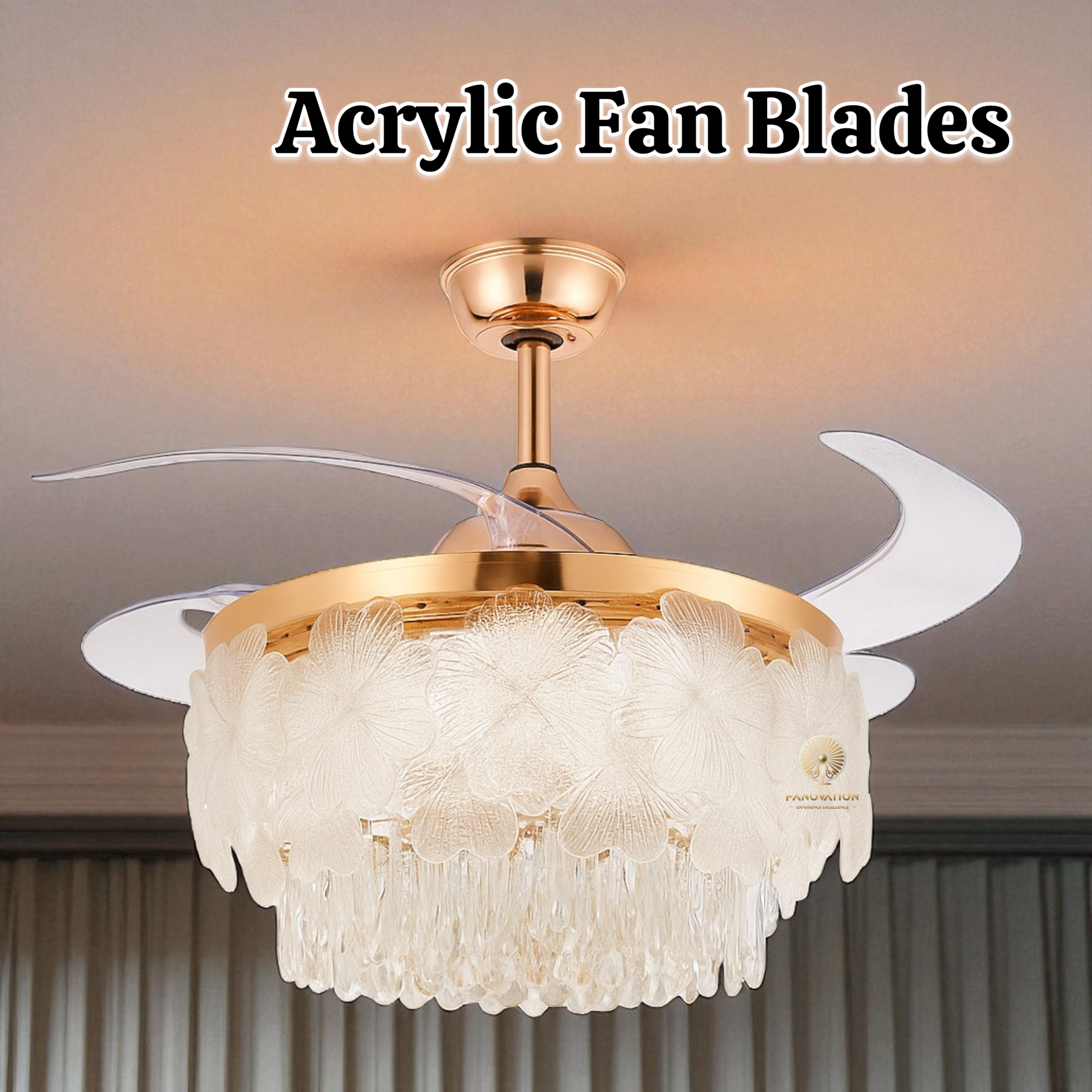 Golden 42 inch Flowers Crystal Fan With Light - Image 4
