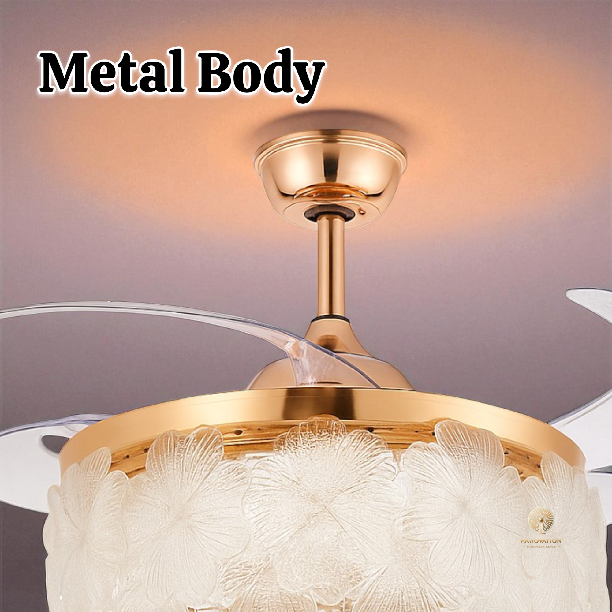 Golden 42 inch Flowers Crystal Fan With Light - Image 2