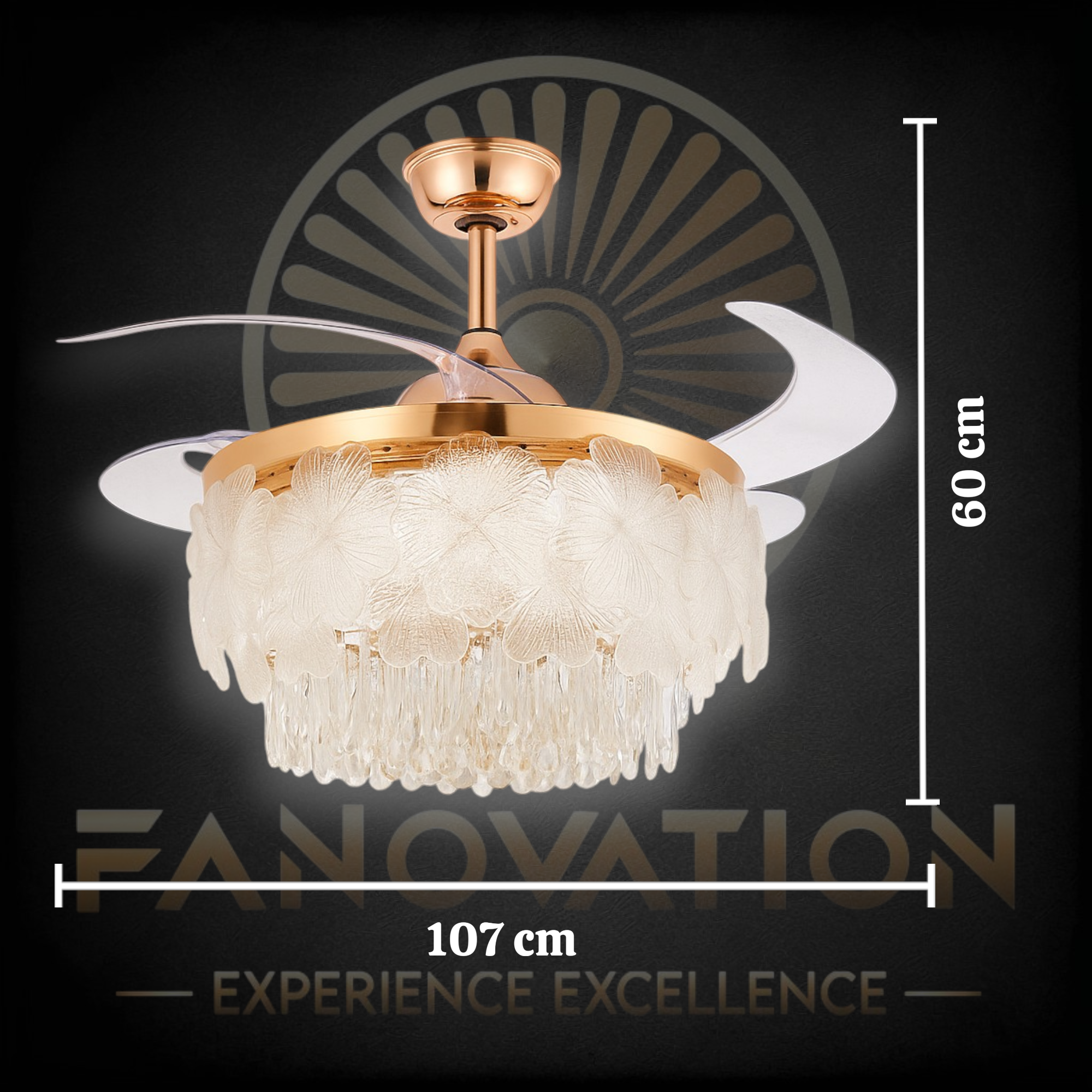 Golden 42 inch Flowers Crystal Fan With Light - Image 6