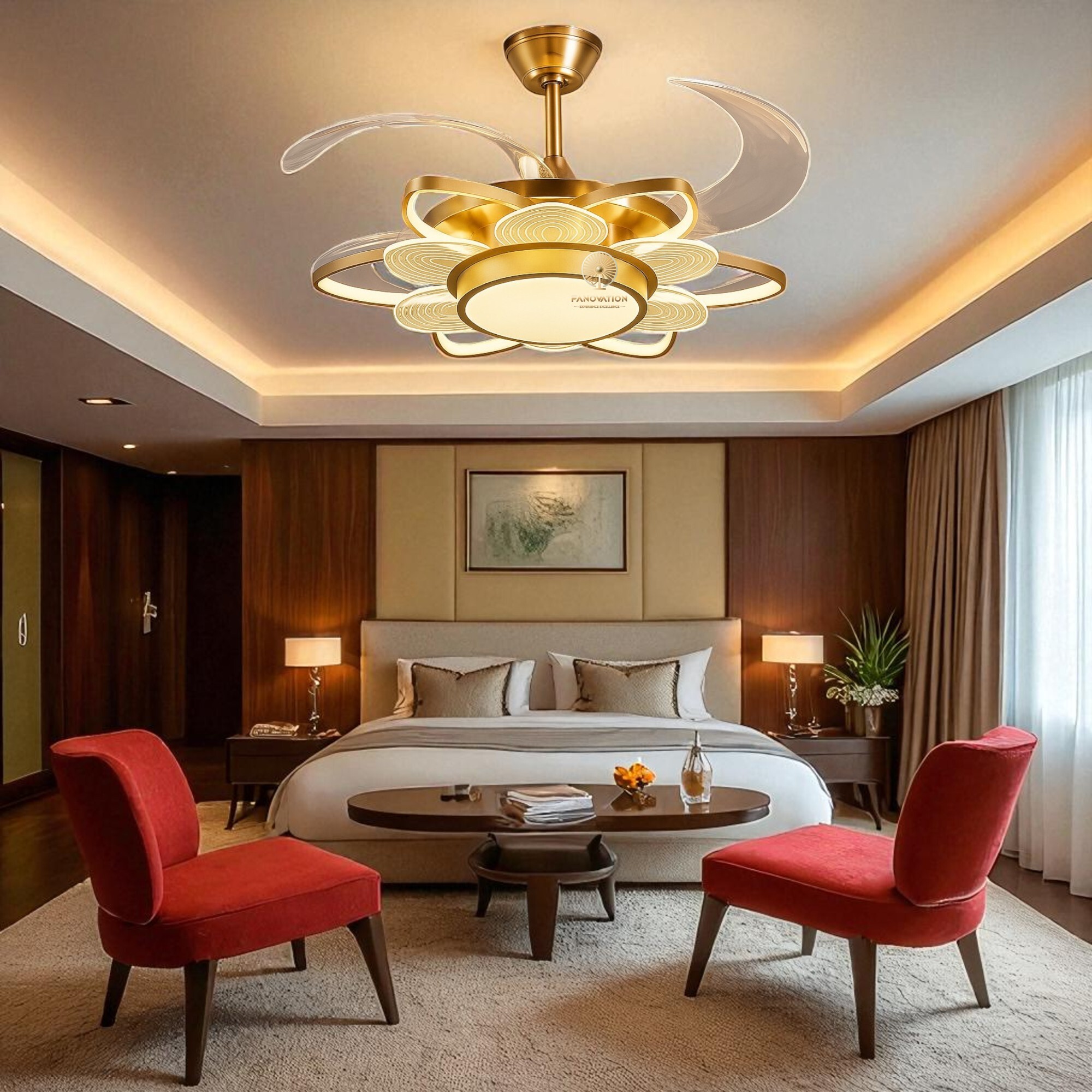 Flora Golden 8 Acrylic Leaves Flower Shape Light Fan - Image 3