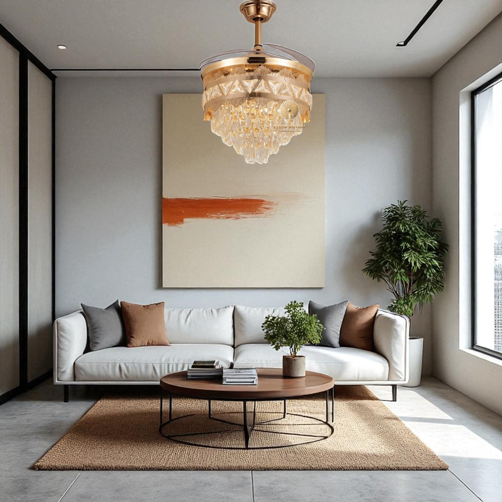 French Gold 42 inch with K9 Crystal Retractable Blades Fan - Image 4