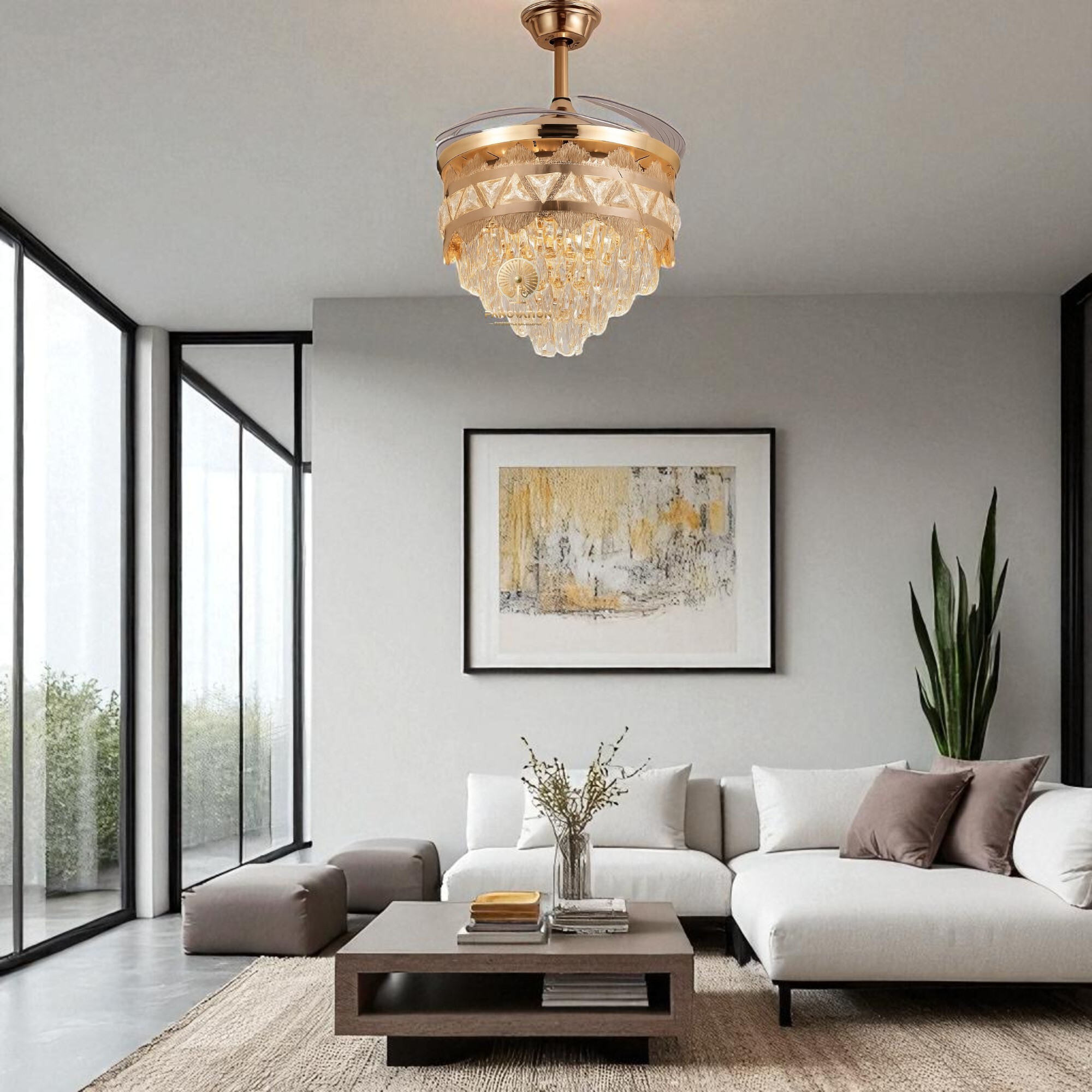 French Gold 42 inch with K9 Crystal Retractable Blades Fan - Image 3