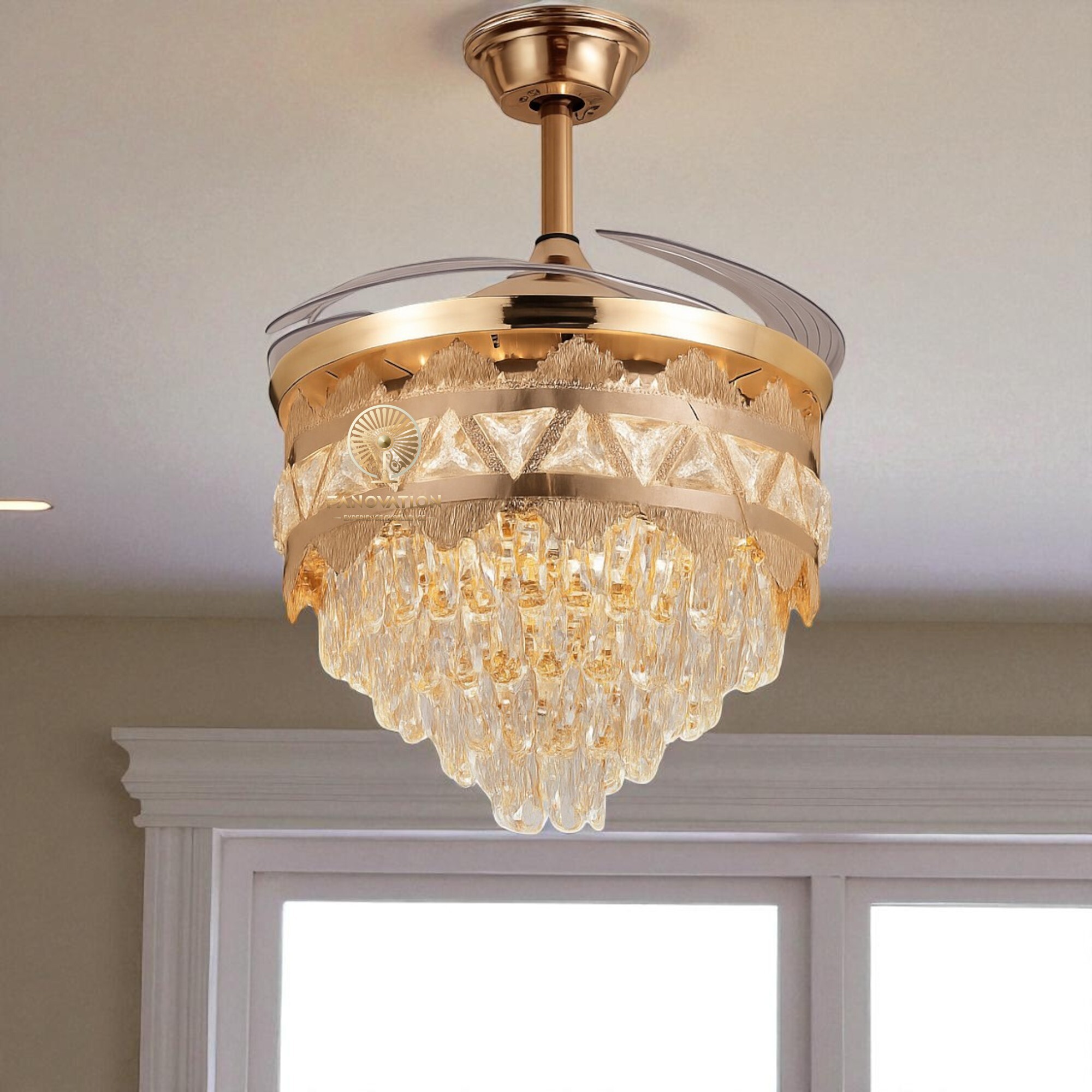 French Gold 42 inch with K9 Crystal Retractable Blades Fan