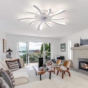 3 ABS Blade Fan with Light White Body Flower Shape Ceiling Fan Lamp