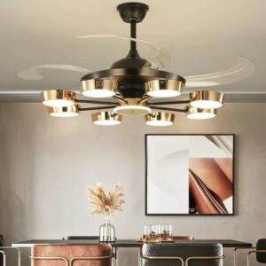 Oswald Black 8 Light Glass Black Chandelier Fan - Tricolor
