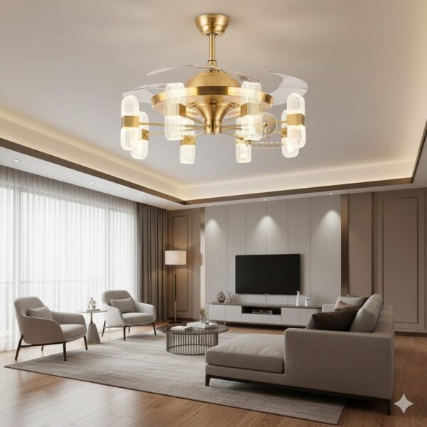 Golden 42″ 6 Light Transparent Acrylic Fan with 4 Invisible Retractable ...