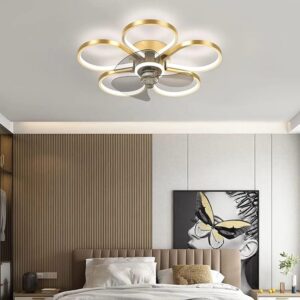 3 ABS Blade Fan with Light Golden Body Flower Shape Ceiling Fan Lamp